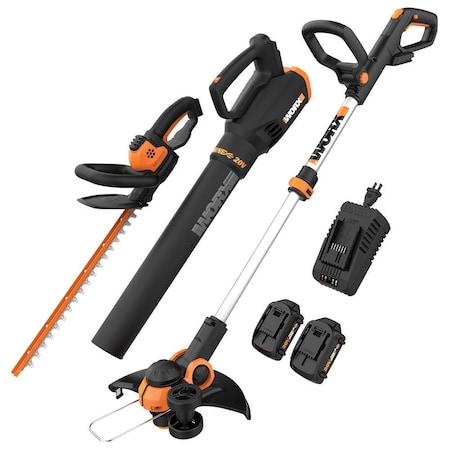 Worx Power Share 20V Cordless Grass Trimmer, Hedge Trimmer, and Blower Combo, Batteries Charger Included WG931